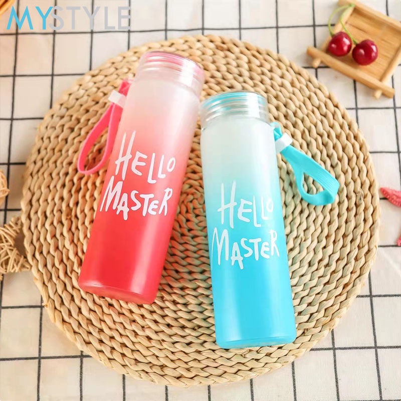 HAPPY TIME BOTOL MINUM KACA HELLO MASTER TUMBLR WARNA GRADASI DENGAN BOX