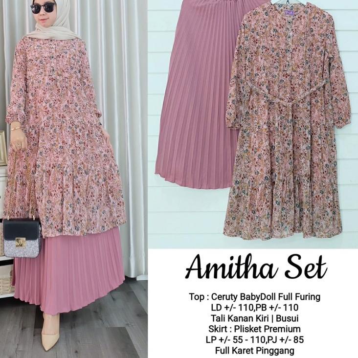 Langsung Beliii.. Setelan Wanita Rok Atasan Tunik Amitha One Set Original Kayla Bahan Ceruty Babydol