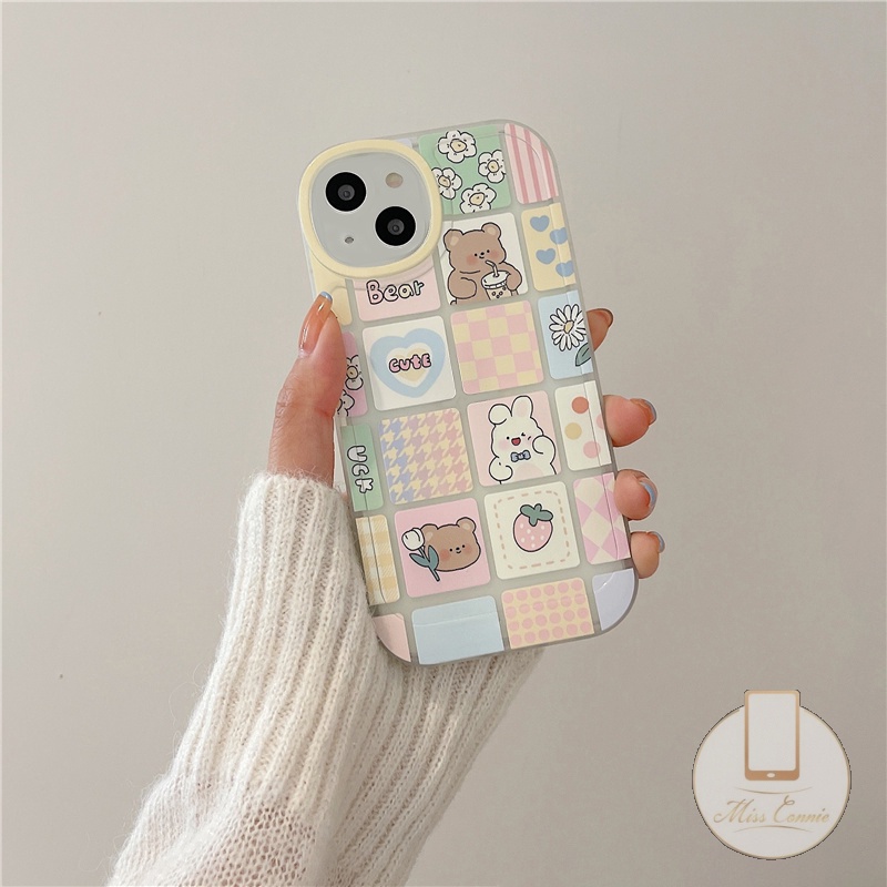 Realme C53 9i 8i C55 10 C30 C31 C35 C12 C11 C25 GT Master C21Y C25s C25Y C15 C20 8 8Pro 5i 6i 7i C3 5 6 7 C17 C20A Cute Bear Rabbit Kotak-Kotak Oval Perlindungan Lensa Shockproof Soft Case