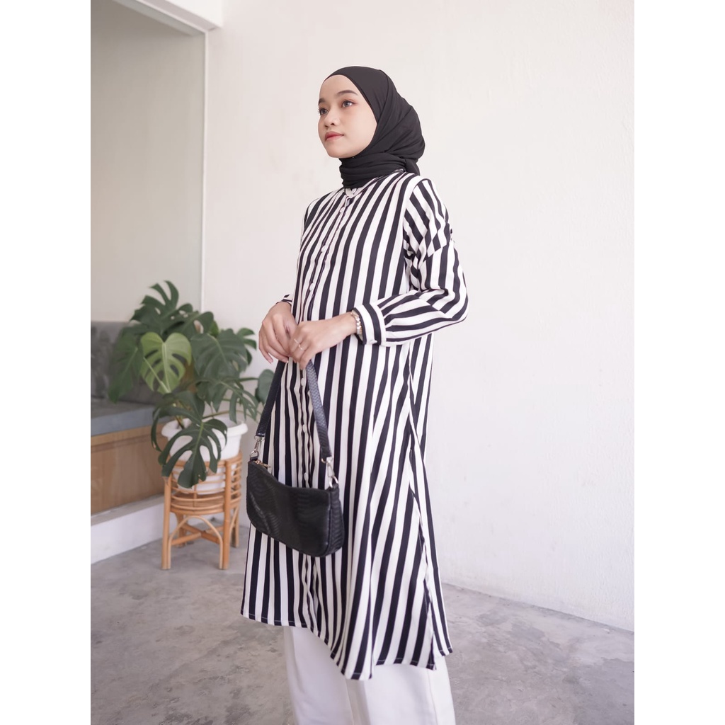 Long Tunik Kancing Tunik Salur Shakila Tunik Garis