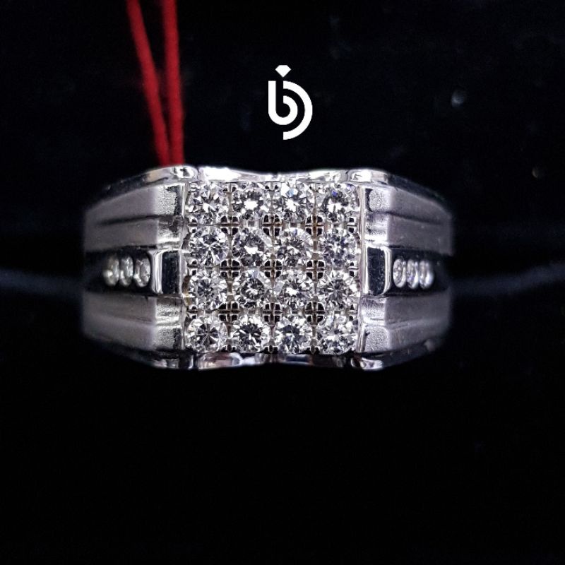Cincin pria perak palladium berlian asli natural diamond