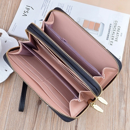 DOMPET PANJANG WANITA IMPORT PESTA KULIT BORDIR BUNGA HITAM MACBETH TALI PENDEK KEKINIAN MUAT HP WA576B5 2 RESLETING BRANDED KARTU SLOT MURAH CEWEK KOREA REMAJA BATAM PREMIUM