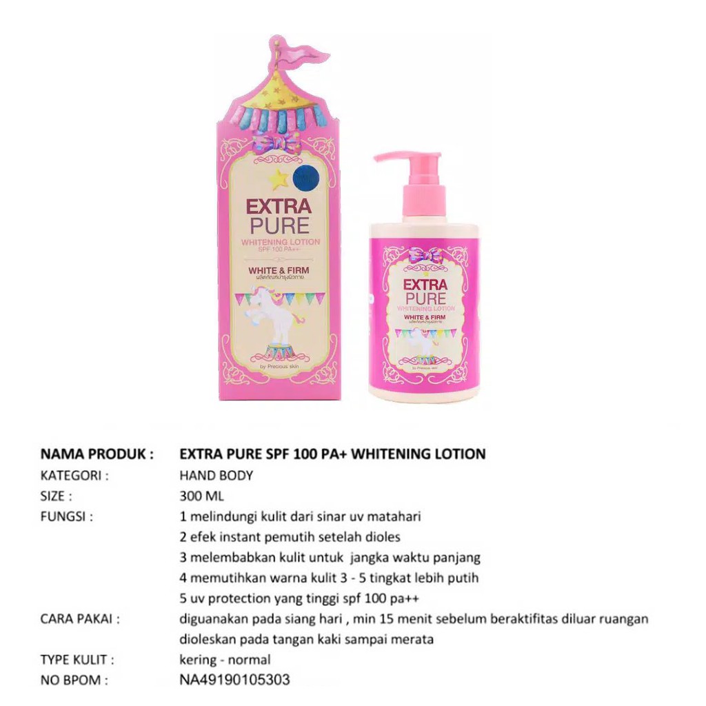 Precious Skin BPOM EXTRA PURE (SIANG) SPF100 PA++ WHITENING HANDBODY BPOM / BODYLOTION / BODY