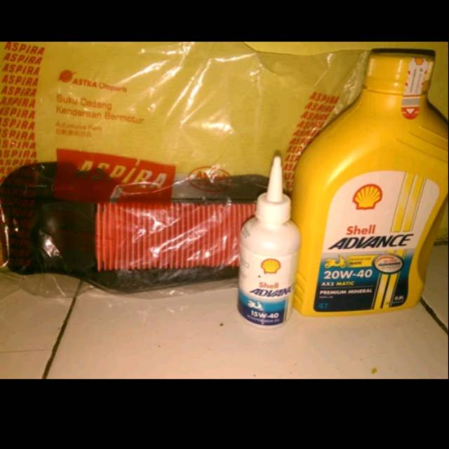 Paket filter udara Mio J/soul gt 125 aspira + paket oli mesin shell Ax5 matic 800ml dan gardan shell