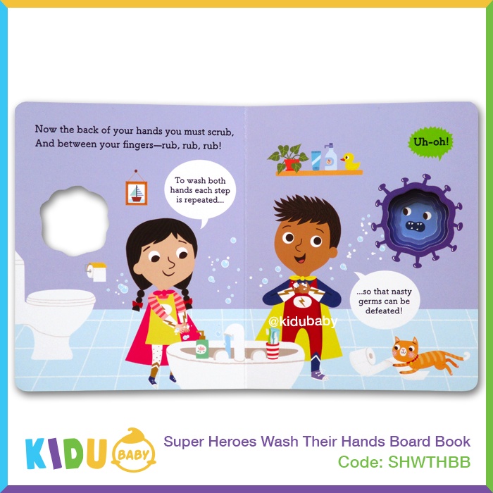 Buku Cerita Anak atau Buku Cerita Bayi Super Heroes Wash Their Hands Board Book Kidu Baby