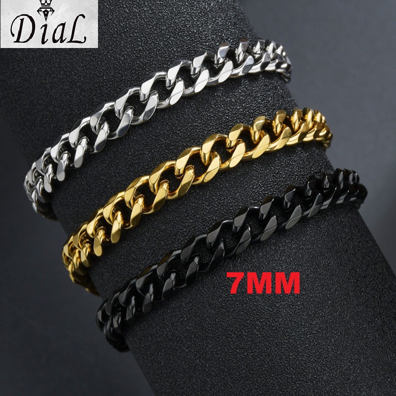 Gelang Pria Wanita Titanium Rantai Silver putih perak emas gold hitam black Baja Putih Premium cowok