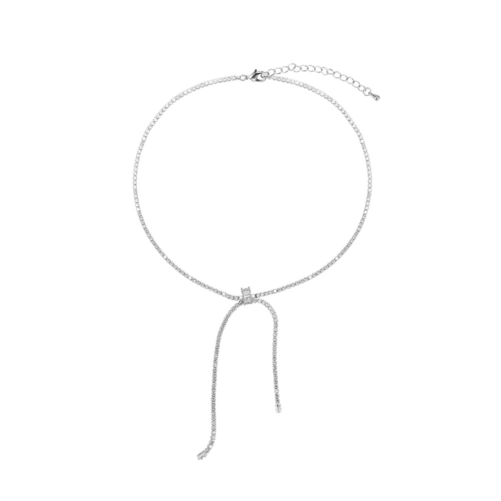 【COD Tangding】Kalung Rantai Klavikula Model Tarik Aksen Zirkon Untuk Wanita
