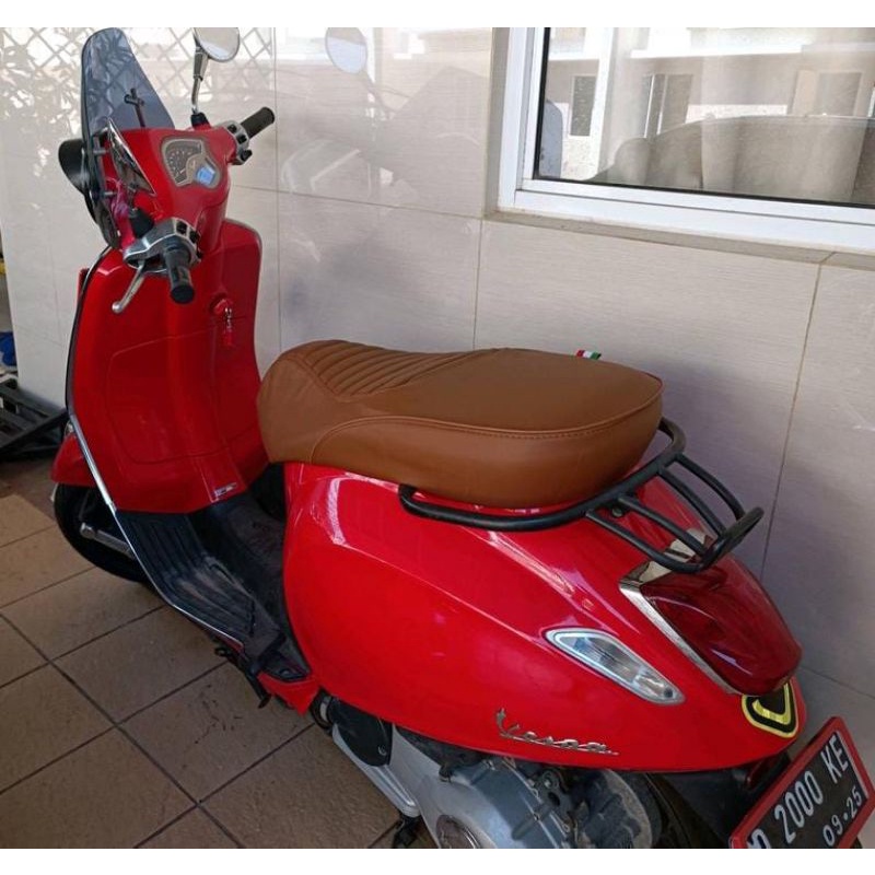 Cover Jok Custum Motor Vespa Matic Sprint Primavera Lx S Gts Kulit MBtech Coklat