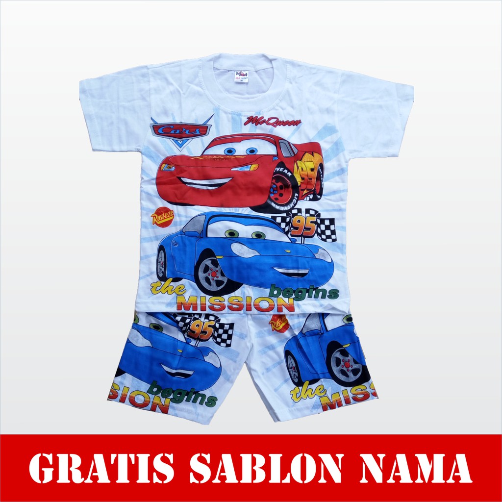 Baju Anak Setelan Cars Kaos Anak Laki-Laki Perempuan Murah Gratis Custom Nama