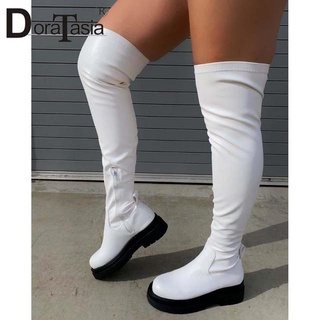 white thigh high platform boots
