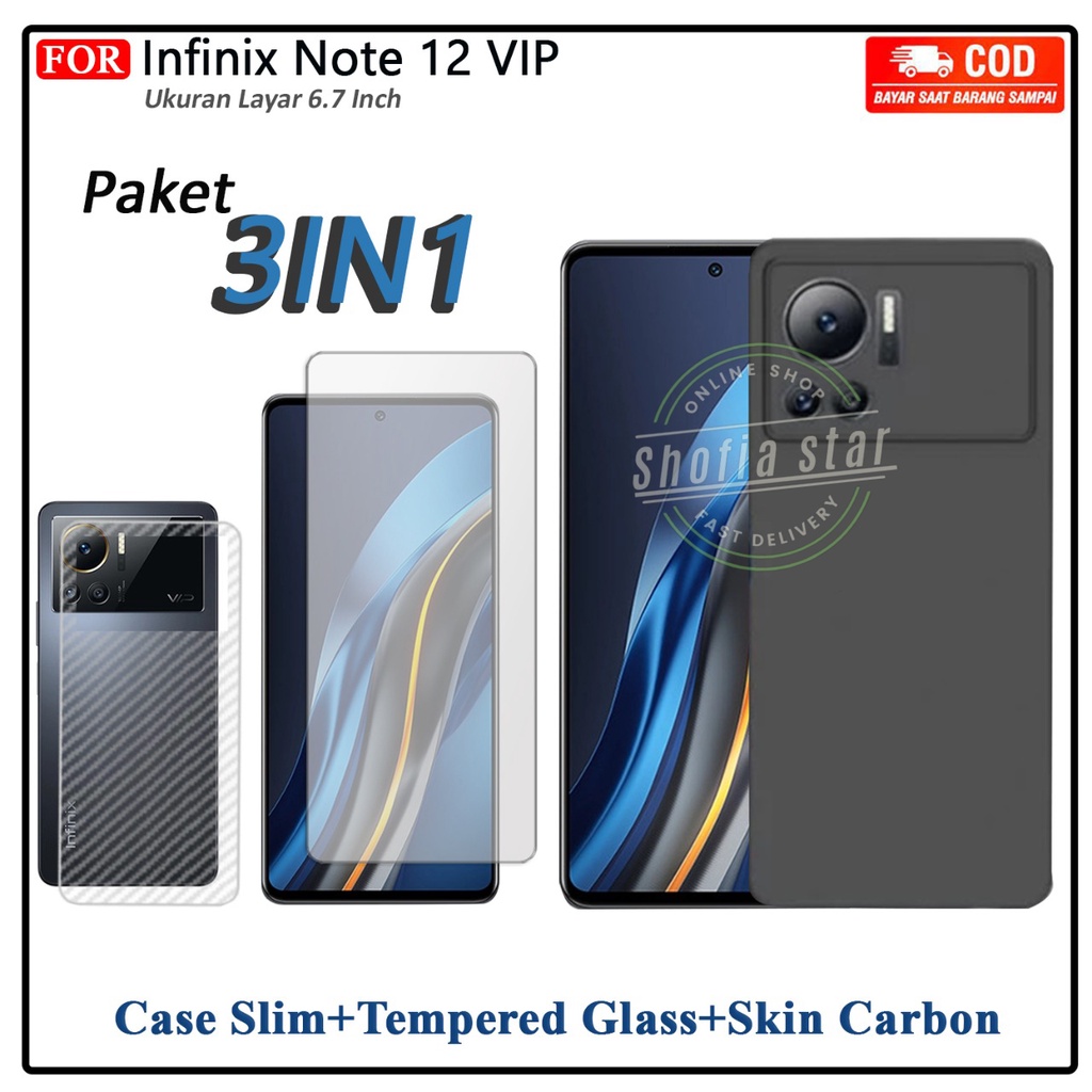 3IN1 CASE INFINIX NOTE 12 VIP SOFTCASE SLIM MATTE PREMIUM BLACK CAMERA PROTECT CASING