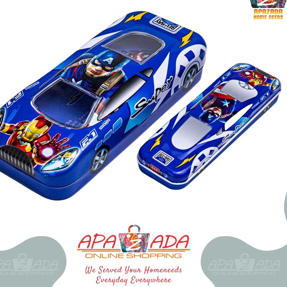 

htht Apazada - Kotak Pensil Kaleng Motif Mobil Karakter + isi / Tempat Pensil Kaleng AD-050 / Pencil