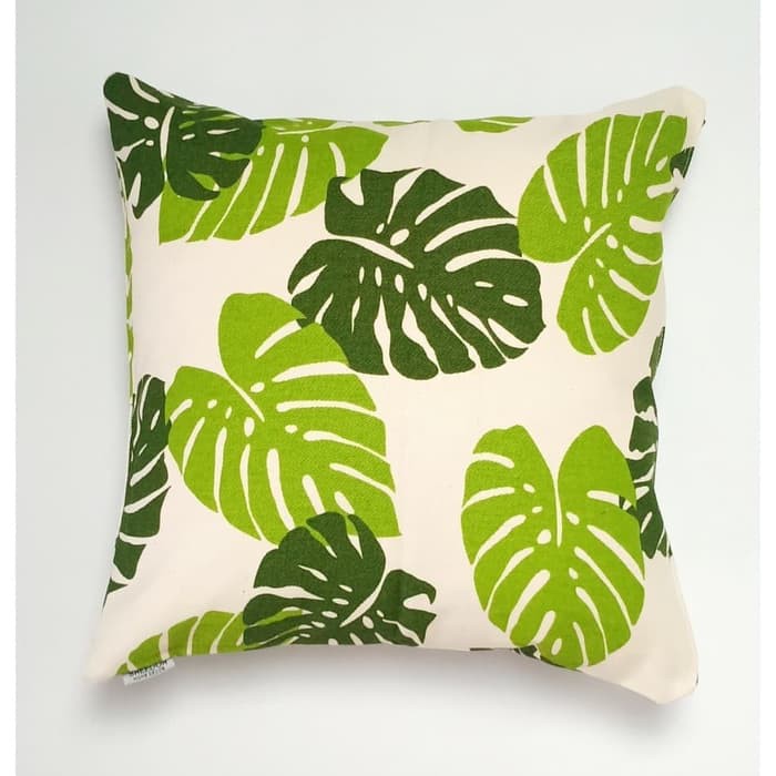 Sarung Bantal Sofa Kursi Tamu Set Murah Bahan Kanvas Motif Monstera Hijau