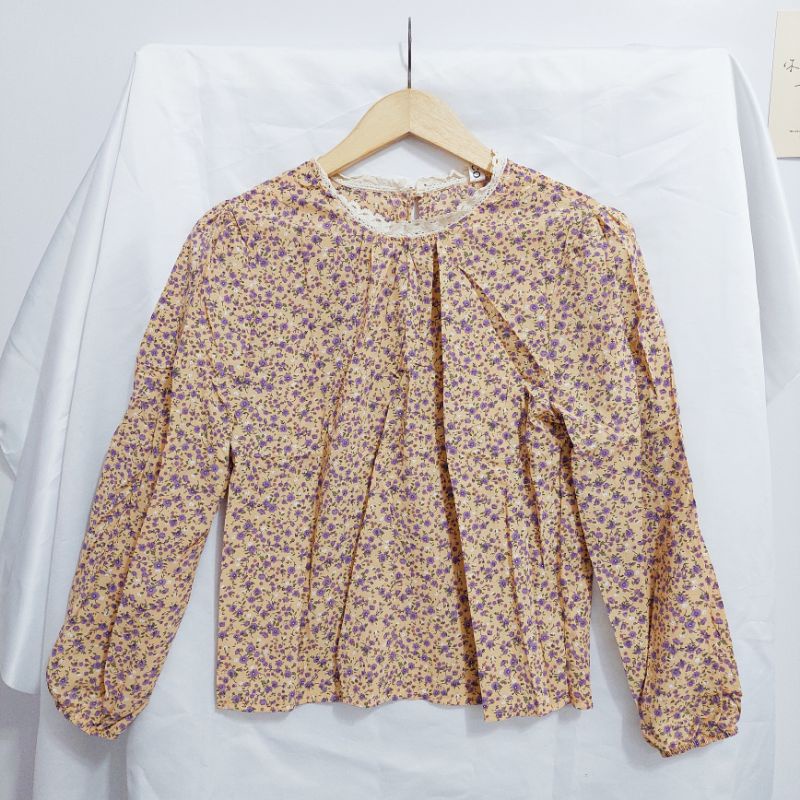 【BISA COD】Chiffon Lace Floral Blouse wanita Lengan Panjang summer atasan blus import cewek-Motif 4