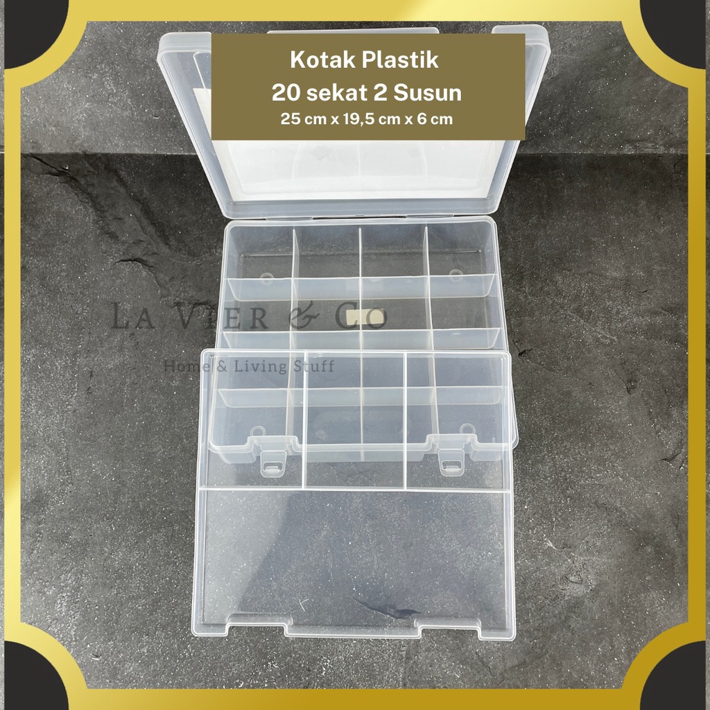 Kotak Plastik 20 Sekat 2 Susun Tempat Obat Perhiasan Unik Serbaguna