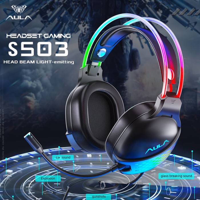 Headset Gaming AULA S503 USB – Streamer Light RGB Running