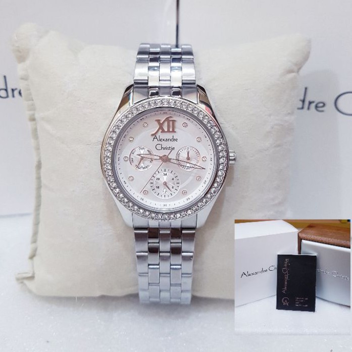 ALEXANDRE CHRISTIE WANITA AC 2496 SILVER WHITE JAM TANGAN ALEXANDRE CHRISTIE AC 2496 ORIGINAL