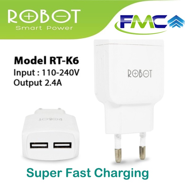 Charger Super Fast Charging 2 Port USB Lubang Robot Original Garansi Resmi Batok Kepala Cash HP Handphone Travel Adapter