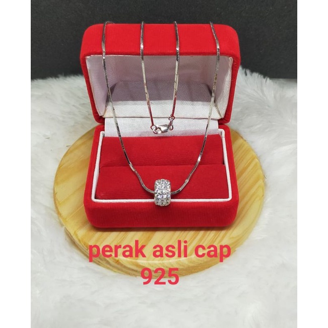 Kalung Cassandra + Liontin Roda mata2, Perak 925, Sepuh Emas Putih