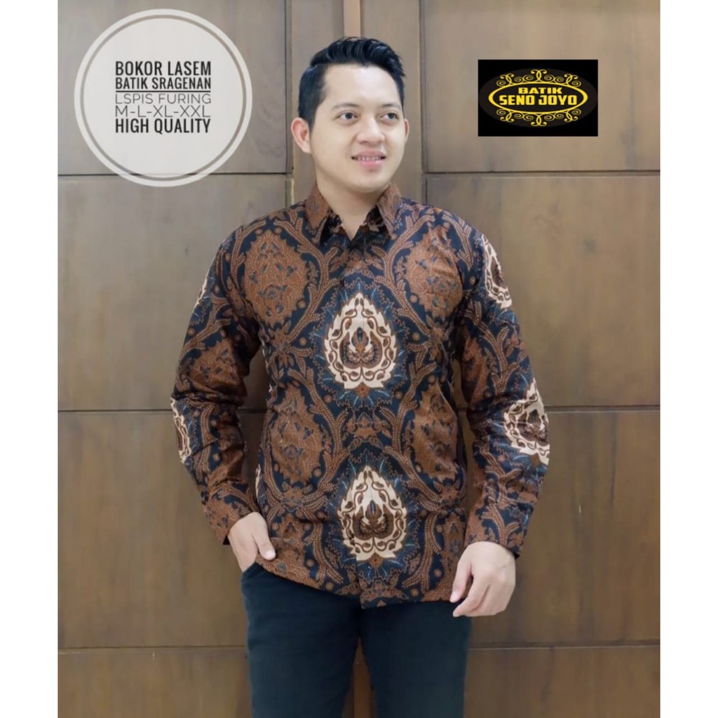 Batik Pria BOKOR LASEM Kemeja Full Furing Bahan Katun Sragenan