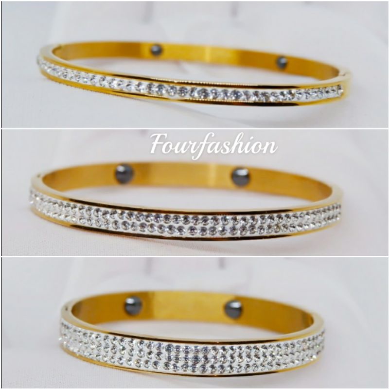 Fourfashion Gelang Bangle Titanium Dewasa Kesehatan Lapis Emas TH053