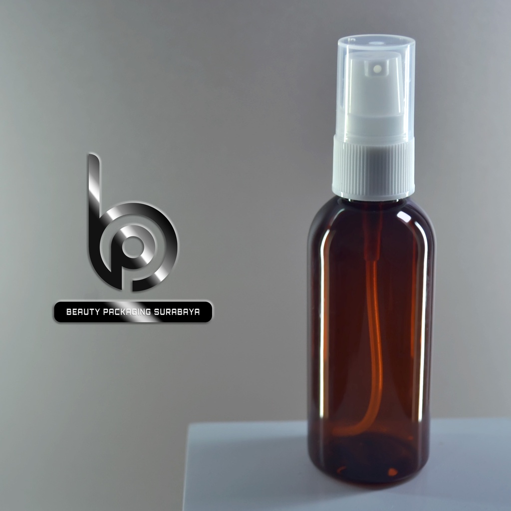 Botol Plastik PET 60ml BR Coklat Amber Tutup Pump Treatment Half Cap