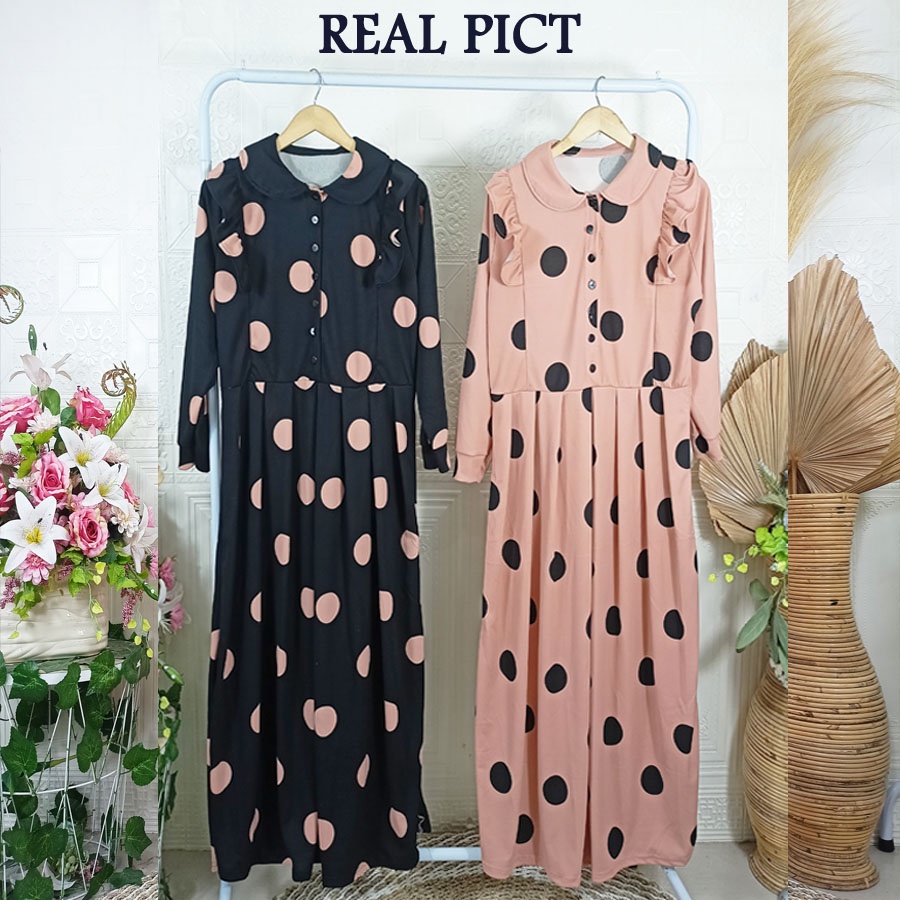 DRESS SYAFIA POLKADOT ONDE BUSUI FRIENDLY SUPER CANTIK FREE BELT GL FASHION