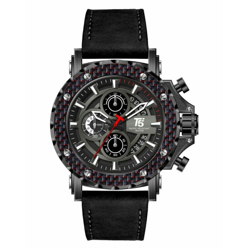 JAM TANGAN PRIA T5 H 3860 CARBON ORIGINAL CHRONOGRAPH WATER RESISTANT 3 ATM