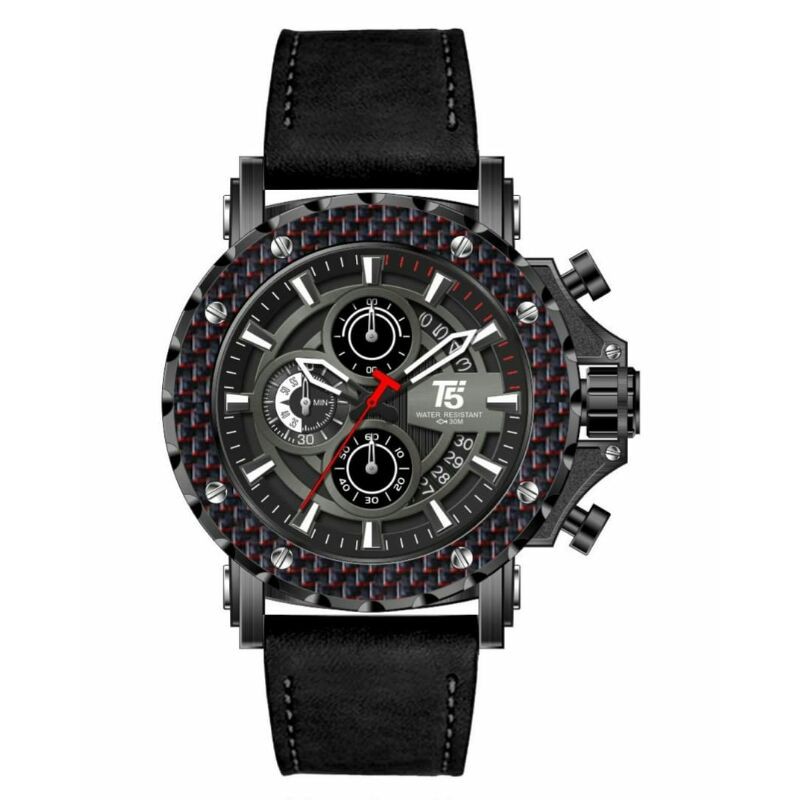 JAM TANGAN PRIA T5 H 3860 CARBON ORIGINAL CHRONOGRAPH WATER RESISTANT 3 ATM