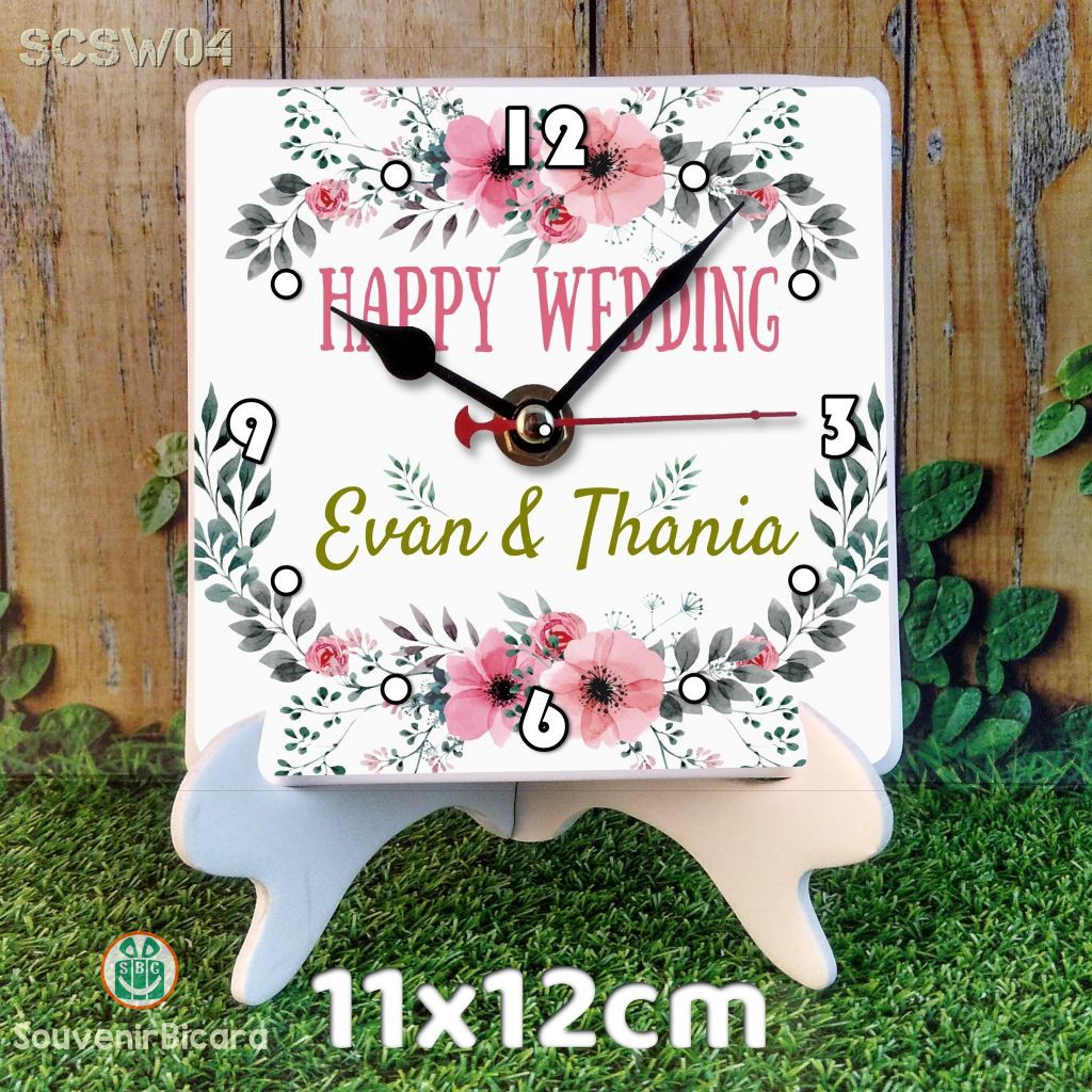 Custom souvenir hadiah jam meja bulat kotak aneka motif unik - Wedding Pernikahan 04