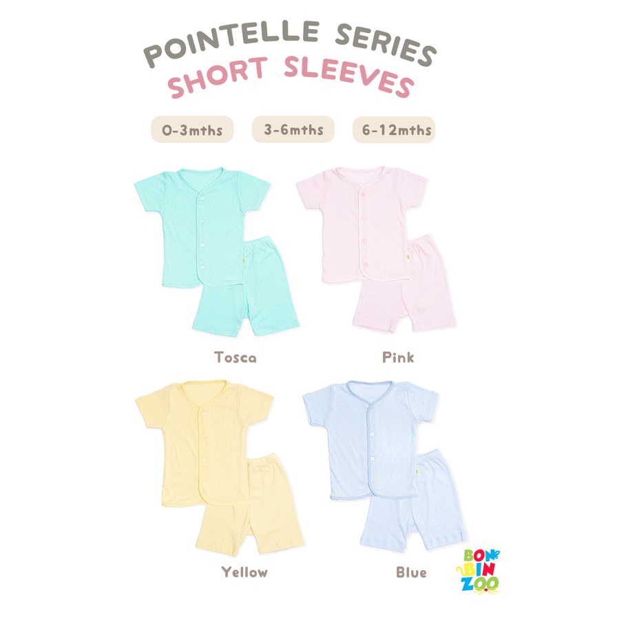 Pointelle Bonbinzoo Setelan Pendek Polos Warna Lembut Boy Girl Pastel Bayi dan Anak SNI 0-3 / 3-6 / 6-12m CBKS