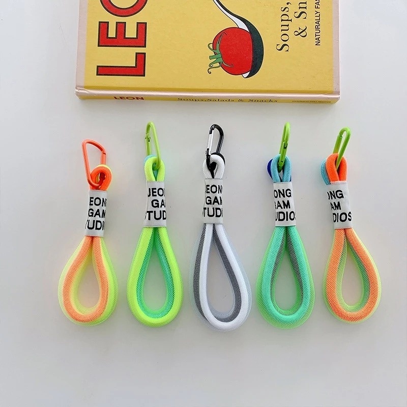 Tali Lanyard Model Kepang Bahan Mesh Warna-Warni Fluorescent Untuk Gantungan Kunci / Tas