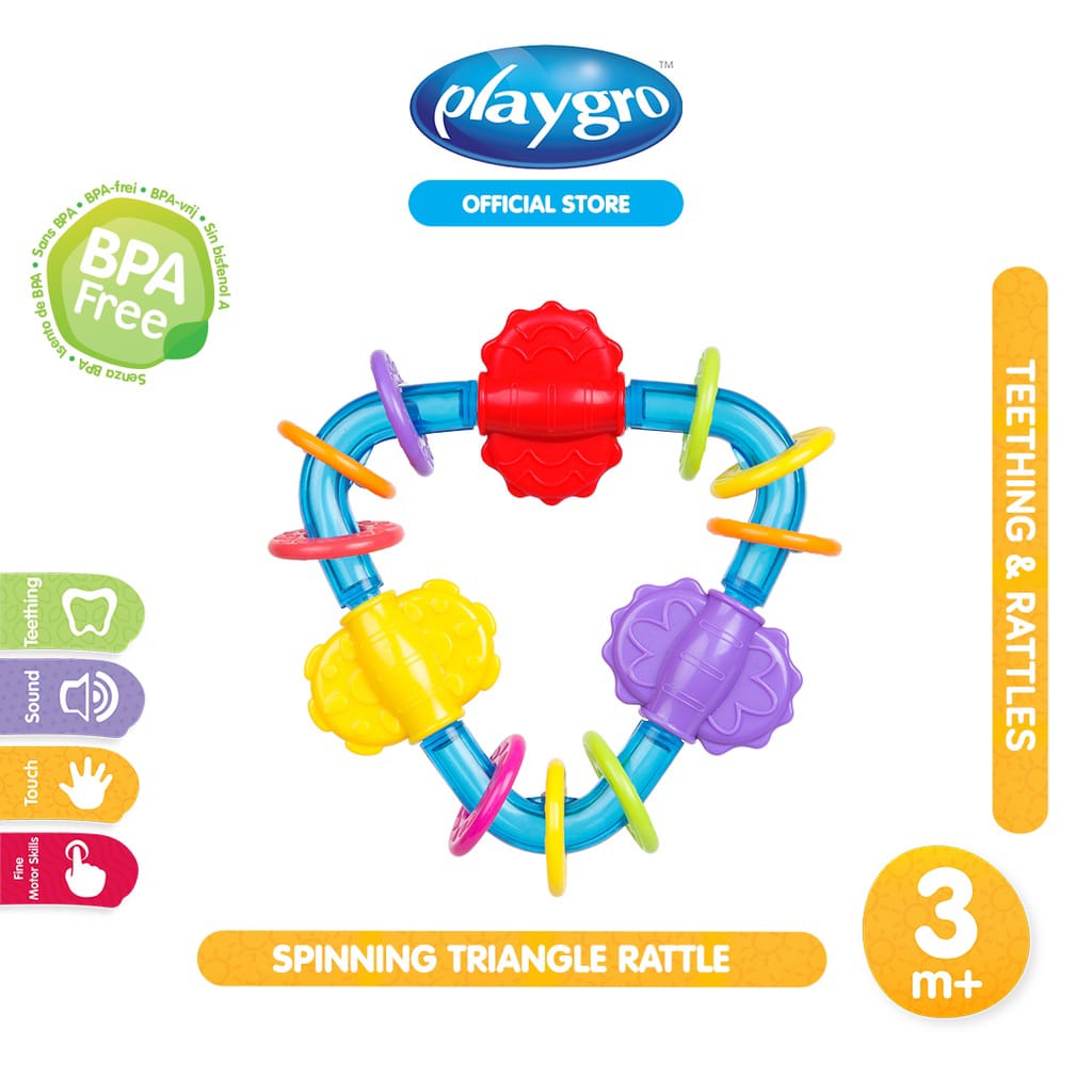 Playgro Baby Spinning Triangle Rattle / Mainan Gigit Anak Bayi Balita 3m+