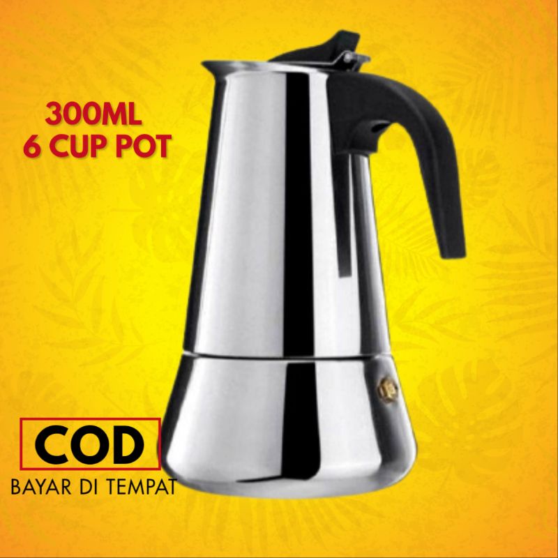 300ml Teko Kopi Moka Pot Stainless Espresso Coffee Maker untuk 6 cup Alat Seduh Kopi Modern ekpreso coffee espresso coffe espreso kopi maker esspresso