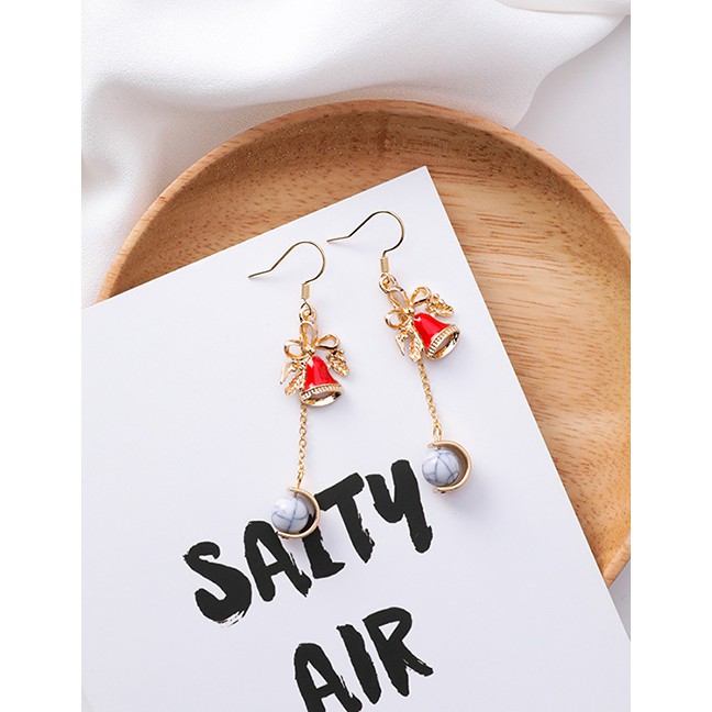 LRC Anting Gantung Fashion Red Bell Shape Decorated Earrings