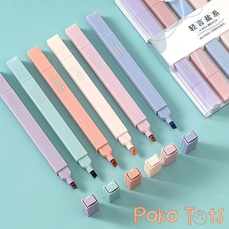 PMM Wenduo Super Soft Head Highlighter Set 6pc Spidol Warna-Warni Isi 6pcs