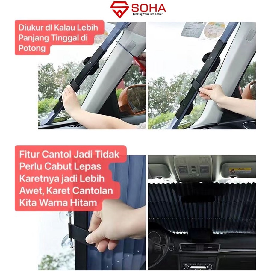 AM-27 Telescopic Sun Shade Sun Shield Penutup kaca Depan Mobil Pelindung Panas Sinar Matahari Elastis Bisa Potong Melindungi Dasboard / Interior Mobil