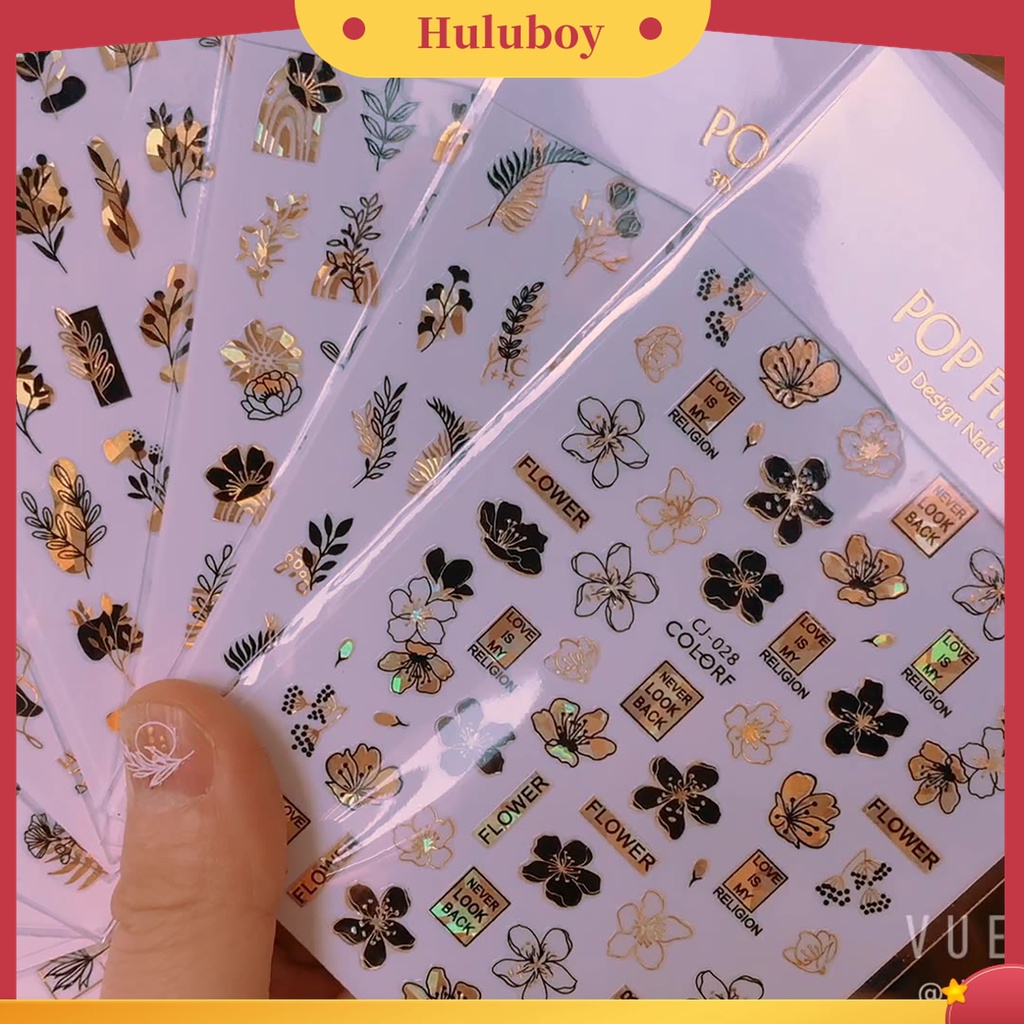 Huluboy Huluboy♡ Stiker Kuku Glitter Efek 3D Ultra Tipis Motif Daun Pohon Bronzing Untuk Manicure