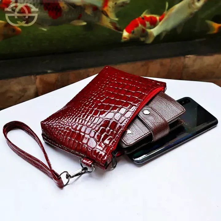 OVERFLOWS.ID Dompet Wanita Model Bintik Pouch Resleting Croco Tempat Hp Koin Serbaguna