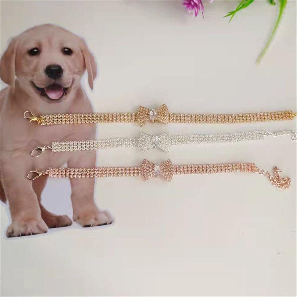 Top Anjing Kalung Perlengkapan Hewan Peliharaan Adjustable Dekorasi Hewan Peliharaan Untuk Hewan Kecil Busur-Simpul Kalung Berlian Imitasi Kerah