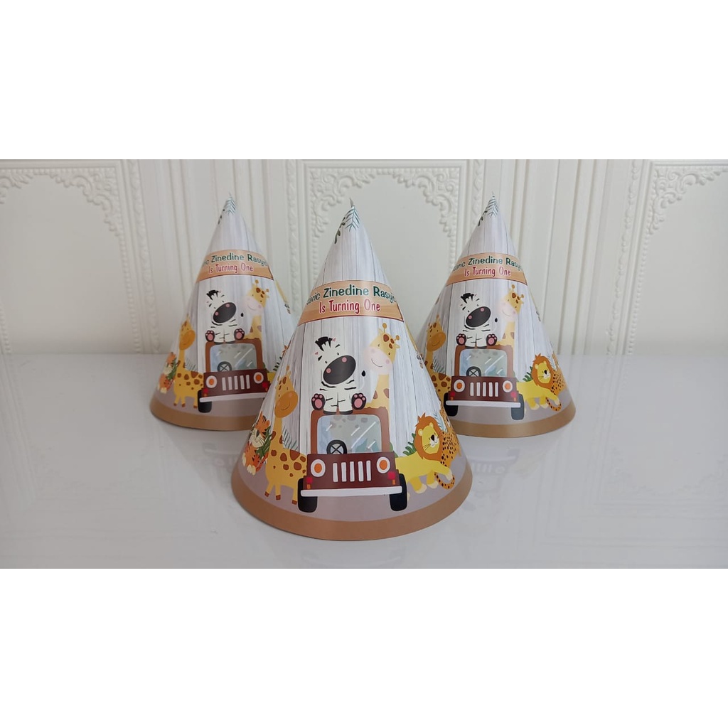 topi kerucut jungle / topi kerucut animal / topi ultah kerucut jungle