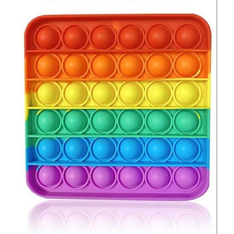 (R.m)Mainan anak/ mainan viral anak-anak Pop it murah Popit pop ITS square Rainbow multi colour Fidget Toy push bubble (R.M)-Persegi
