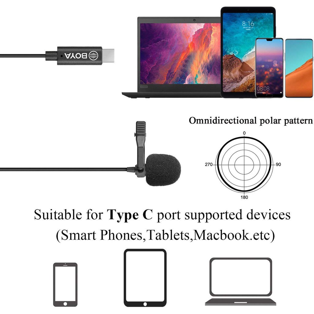 Boya BY-M3 Clip-on Lavalier Microphone with USB Type-C