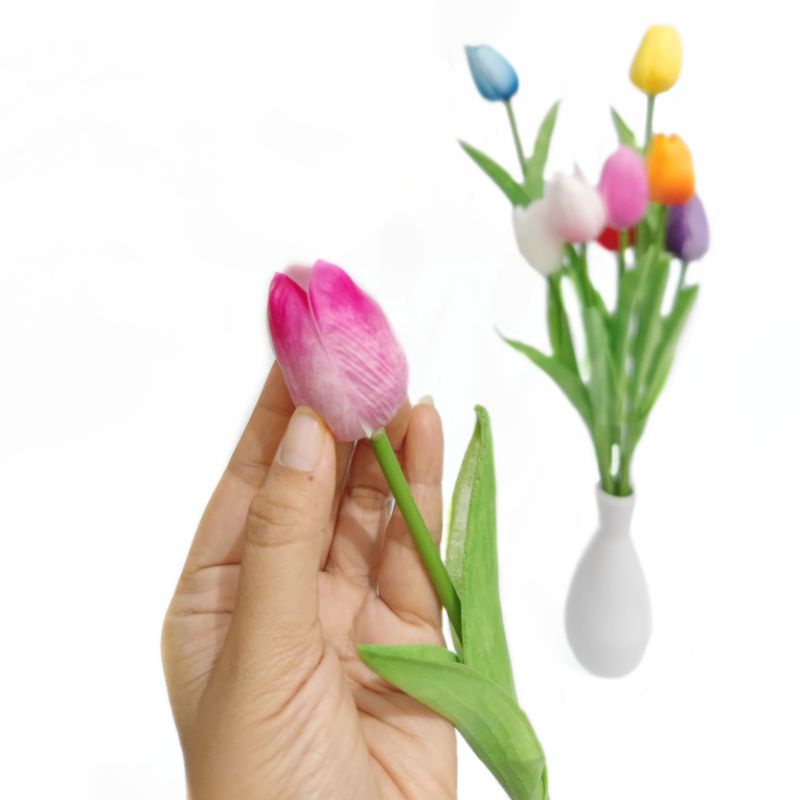 (12PCS) Tulip Latex Tangkai AF65 Artificial Garden Flower Hiasan Mahar Seserahan Hampers Backdrop Photobooth