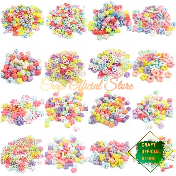 60 Pcs Manik Manik Mote Pastel Mote Susu Motif Love Bunga Bintang Bahan Craft &amp; DIY