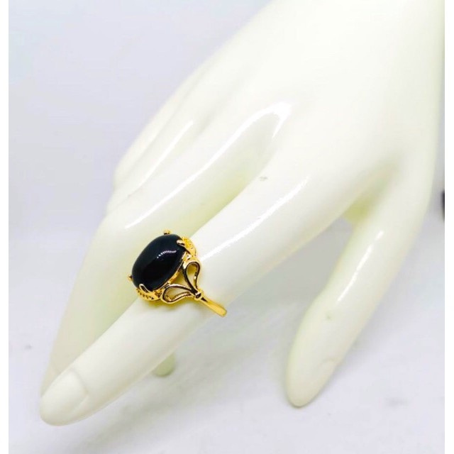 Cincin wanita lapis emas cincin batu obsidian cincin perhiasan fasion