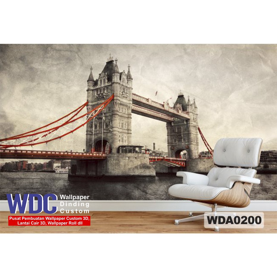 wallpaper 3d custom london bridge, wallpaper 3d cityscape, wallpaper dinding custom, wallpaper 3d