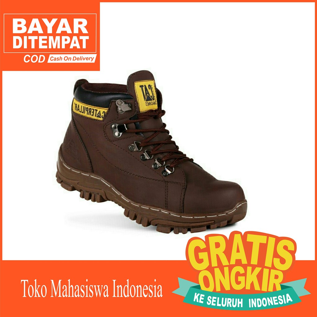  Sepatu  Boots Caterpillar  Hydraulic  Bahan Kulit Ujung Besi 