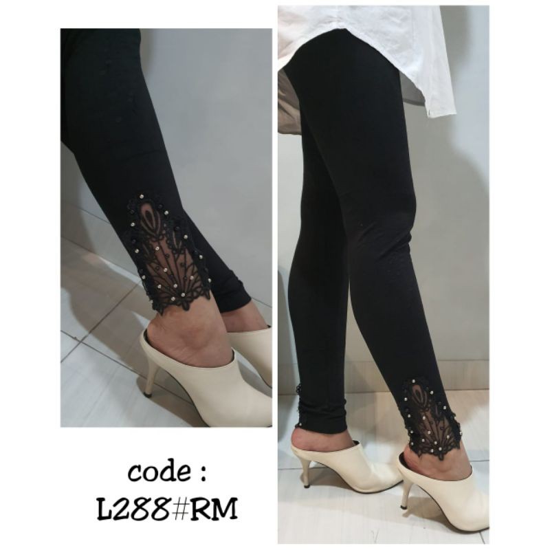 Celana legging bawahan tunik motif renda mutiara
