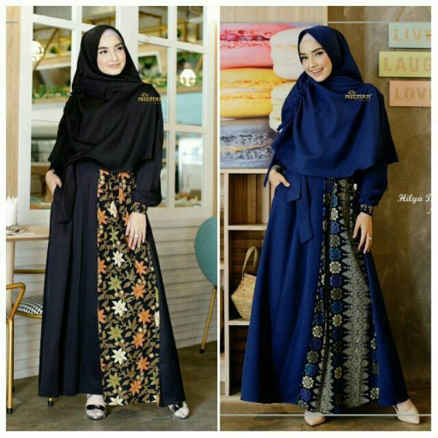 UKHTI LADIES GADIS SYARI TERBARU TERKENAL / Hilya Dress Black Navy by Michan Hijab Gamis Batik Prada